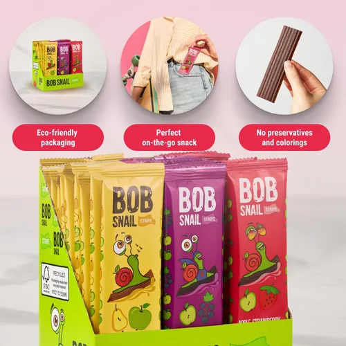 Miniatura 5 de BOB SNAIL Bocadillos de fruta saludables para niños y adultos – 30 bocadillos de fruta en tiras con sabor a manzana-pera, fresa, grosella negra