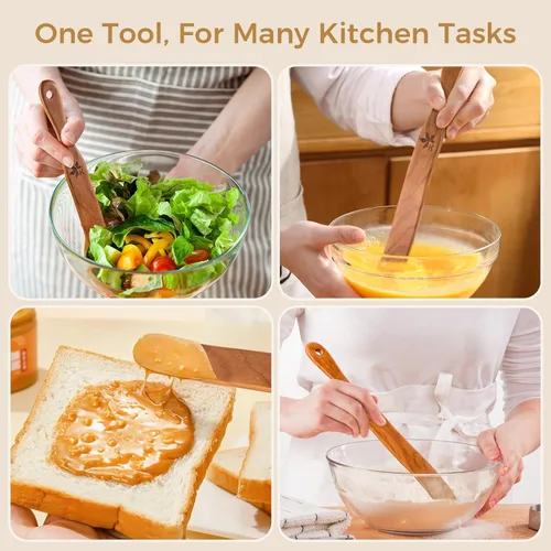 Miniatura 7 de 2 Pack de espátulas para masa madre, batidor de masa danés y espátula para tarros, madera maciza de teca para mezclar, raspar tarros y herramientas