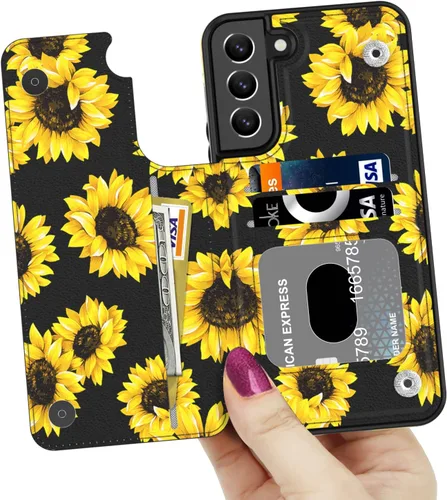 Miniatura 2 de LETO Funda para Galaxy S21 FE, Funda de Cartera de Cuero con Tapa Tipo Folio con Diseños de Flores de Moda para Niñas y Mujeres, con Ranuras