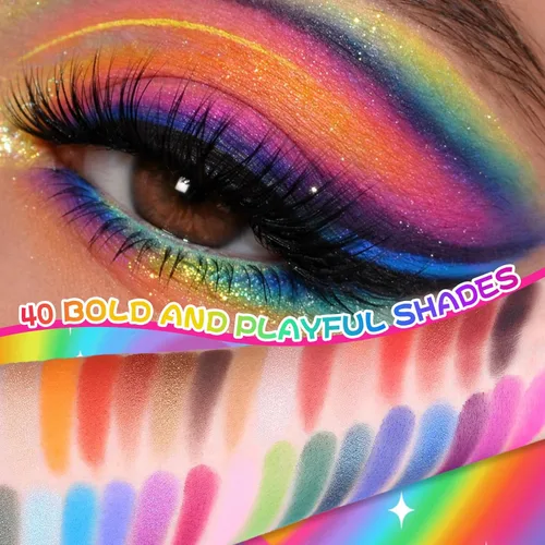 Miniatura 3 de CHARMCODE Paleta de maquillaje de sombra de ojos mate de alta pigmentación de 40 colores de espectro completo para artistas, brillo metálico