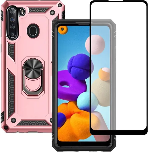 Miniatura 7 de Samsung A21 - Funda para teléfono Galaxy A21 con protector de pantalla, funda protectora de grado militar con anillo para Samsung Galaxy A21 (negro)