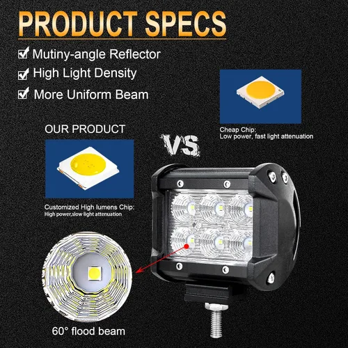 Miniatura 3 de SKYWORLD 2 unidades de 4 pulgadas 18 W de inundación LED de conducción todoterreno, luces antiniebla, iluminación de barco, luz de trabajo LED