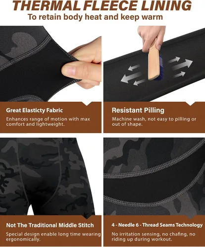 Miniatura 3 de Muezna Conjunto térmico para hombre con parte superior e inferior, capa base larga con forro polar suave