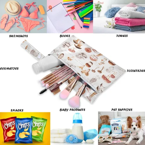 Miniatura 3 de visesunny Seta dibujada a mano, 2 bolsas húmedas con bolsillos con cremallera, lavable, reutilizable, espaciosa para viajes, playa, piscina, Multi51.