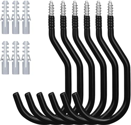 Miniatura 9 de HORUSDY Paquete de 6 ganchos de pared de metal resistentes, ganchos grandes de almacenamiento y organización de garaje para herramientas, cables