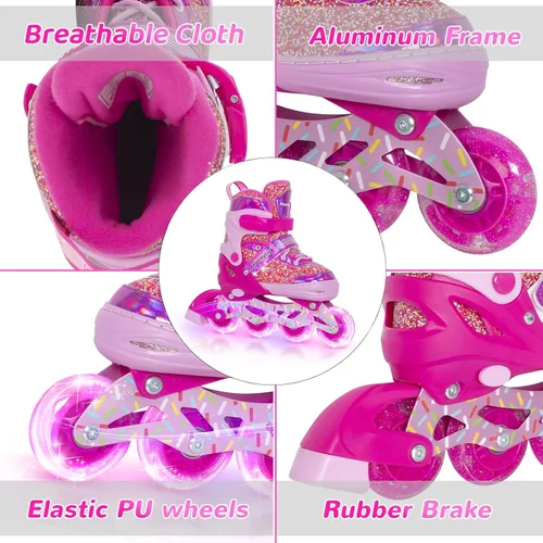 Miniatura 3 de Mammygol Patines en línea para niñas y niños, 4 tamaños ajustables para niñas de 3 a 12 años con ruedas iluminadas y protección de seguridad, regalo