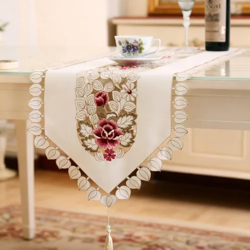 Camino de mesa blanco de encaje de poliéster bordado con flores vintage de 15" x 57", bufandas para cómoda, decoración del hogar para comedor