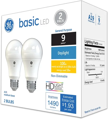 Miniatura 6 de GE Bombillas LED básicas, 100 vatios, blanco suave, A19, base mediana (paquete de 2)