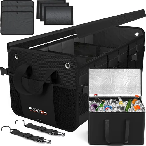 FORTEM Organizador de maletero con enfriador para SUV, organizador y almacenamiento de automóvil, multicompartimento plegable, regalo de Navidad