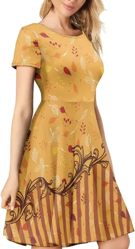 Miniatura 2 de Vestido de Halloween para mujer, manga corta, acampanado, vestido de cóctel, color naranja