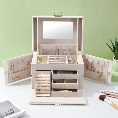 Miniatura 3 de DerBlue Joyero joyero organizador de joyas para mujer organizador de joyas de cuero sintético grande organizador de joyas de cuero sintético gran
