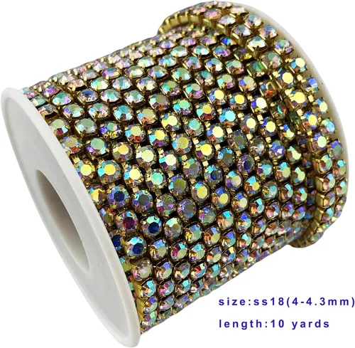Miniatura 2 de Cadena de cierre de diamantes de imitación AB de 10 yardas (oro, 0.169 in)