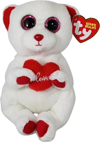 Ty Beanie DESI - Oso de San Valentín blanco llevando corazón rojo - 6"