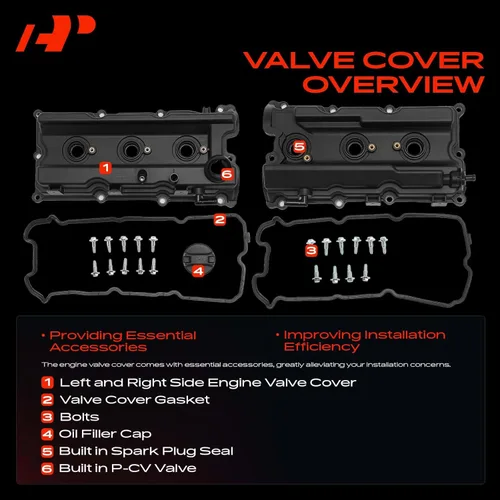 Miniatura 6 de A-Premium Par [2] Cubiertas de válvulas del motor izquierda derecha con junta y pernos y tapa de llenado de aceite compatible con 2005-2019 Nissan