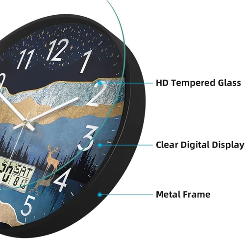Miniatura 5 de Reloj de pared analógico silencioso con fecha y temperatura, reloj de pared digital de 12 pulgadas sin tictac, funciona con pilas, reloj de pared