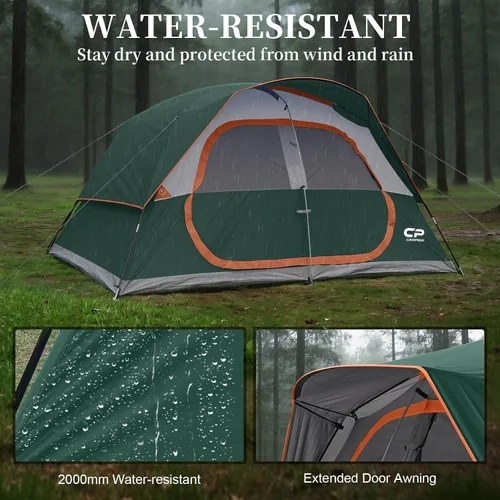 Miniatura 3 de CAMPROS CP Upgraded 6/8 Person Camping Tents, Waterproof Windproof Family Tent with Larger Mesh Windows & Door, Double Layer, Easy Set Up, Verde