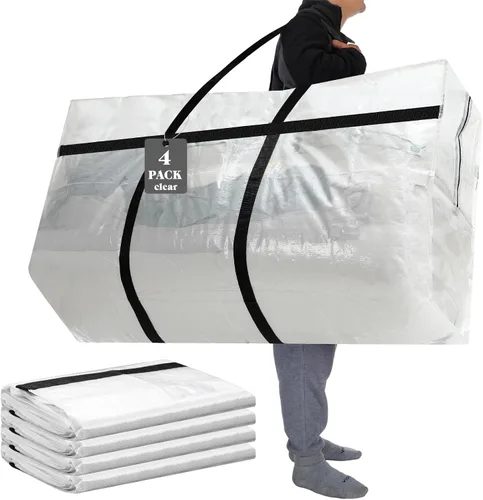 Miniatura 46 de 4 Piezas Bolsas de Mudanza Grandes con Cremallera y Asas Bolsas de Lona Tipo Duffle Plegables de Almacenamiento Extra Resistentes Extra Grandes