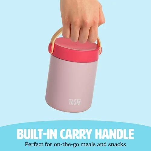Miniatura 5 de Tasty Tarro de comida con asa plegable, contenedor portátil para aperitivos o almuerzo, aislado al vacío de acero inoxidable con tapa a prueba