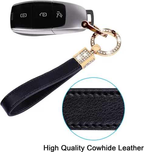 Miniatura 3 de Wisdompro Llavero de cuero genuino para automóvil, portallaves universal brillante para llavero FOB de cuero para mujeres, para llaves de automóvil
