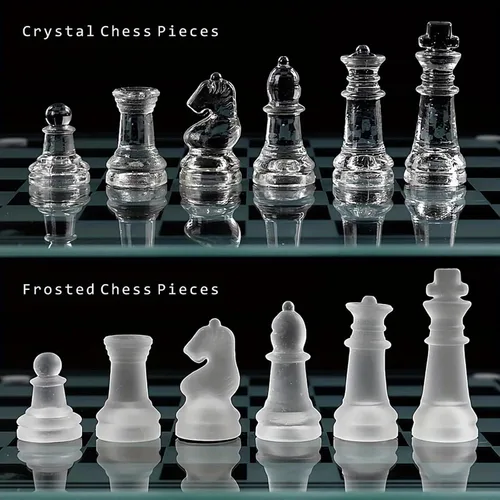 Miniatura 4 de Elegante juego de ajedrez de vidrio de 10 pulgadas, juego de mesa de alta calidad para adultos, regalo ideal para amantes del ajedrez y decoración