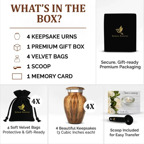Miniatura 2 de Urnas pequeñas con estampado de madera metálica para recuerdo de cenizas humanas, mini urna para cenizas de adultos hombres y mujeres, juego