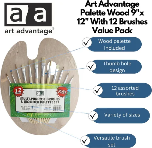 Miniatura 2 de Art Advantage paleta de madera con 12 pinceles.