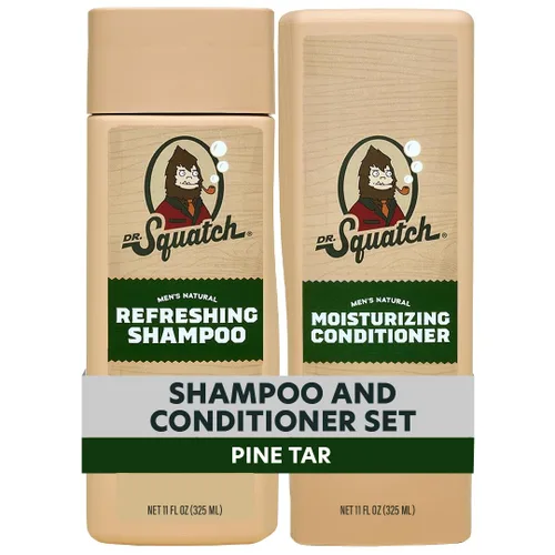 Dr. Squatch Paquete de Cabello Natural para Hombres - Cabello Saludable y de Aspecto Abundante - Champú de Alquitrán de Pino (8 fl oz),