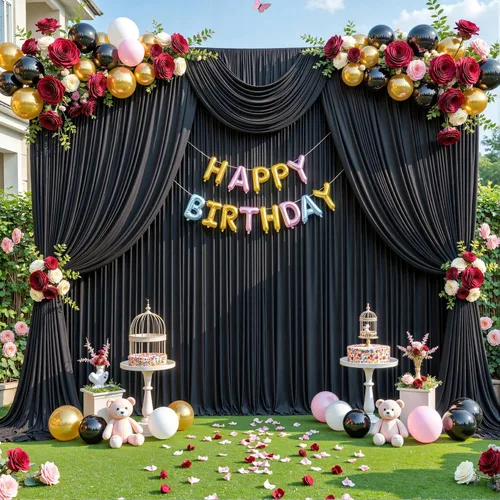 Miniatura 8 de 4 paneles de cortina de fondo negra para fiestas sin arrugas, cortinas de fotos negras, cortinas de fondo, decoración de tela para fiestas de Negro