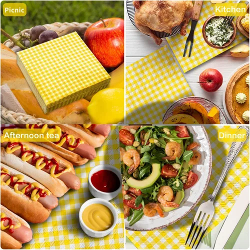Miniatura 3 de Gatherfun Suministros para fiestas, servilletas de papel desechables amarillas y blancas para fiesta de Pascua