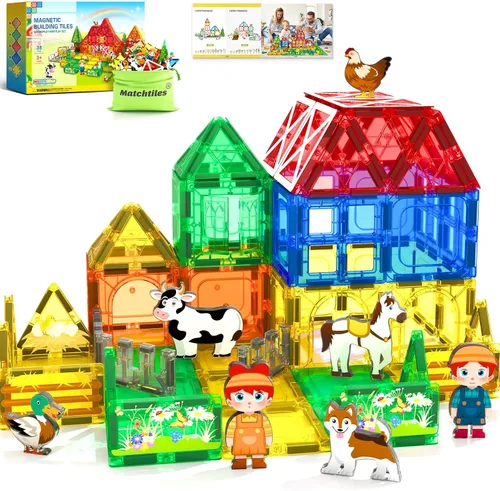 Juguetes de azulejos magnéticos con animales de granja para niños de 3 años en adelante, bloques magnéticos, juguetes de construcción para niños de
