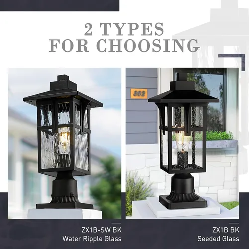 Miniatura 7 de zeyu ZX1P-SW BK - Luz de poste para exteriores de 16.7 pulgadas, lámpara de poste para camino de jardín, aluminio fundido a presión con vidrio
