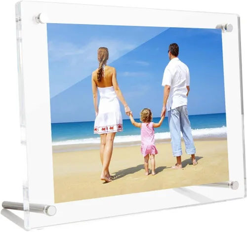 NIUBEE Marco de fotos acrílico transparente de 4 x 6 pulgadas, pantalla de fotos de plexiglás biselado sin marco con soporte