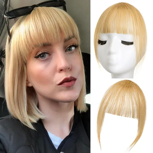 Miniatura 11 de Flequillo con clip, extensiones de cabello humano 100 % real, flequillo con clip para mujer, extensiones curvadas para uso diario