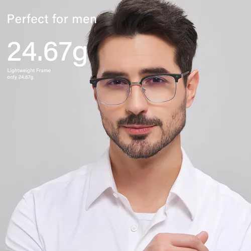 Miniatura 3 de ANRRI Gafas de luz azul para hombre, marco de metal Browline, protección UV 400, lente transparente, antifatiga ocular, gafas