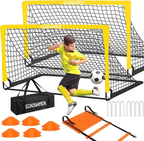 Miniatura 8 de Porterías de fútbol para niños para el patio trasero, juego de 2 porterías de fútbol de 6 x 4 pies para niños con red de fútbol, 10 conos de fútbol