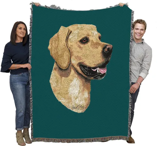 Miniatura 11 de Pure Country Weavers Golden Retriever - Manta tejida personalizada azul BG por Robert May - Manta de tapiz de algodón, fabricada en los Estados