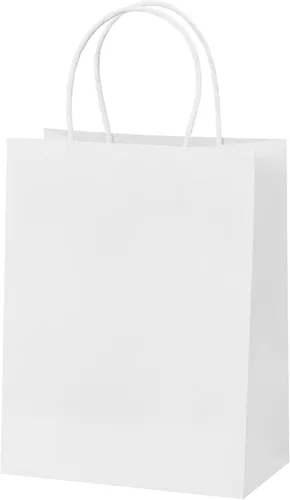 Miniatura 12 de METAPRINT Paquete de 100 bolsas de papel kraft azul medianas de 8 x 4.5 x 10.8 pulgadas con asas a granel, bolsas de regalo, compras de comestibles