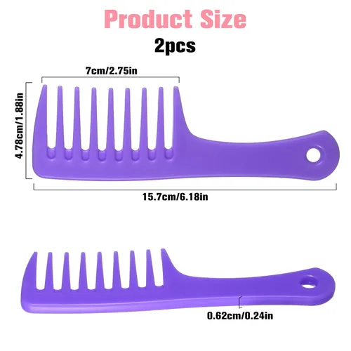 Miniatura 4 de Mini peine de dientes anchos, 2 piezas de peines pequeños portátiles de plástico desenredante de dientes grandes para mujeres, rizado, largo y húmedo