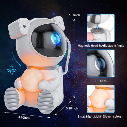 Miniatura 5 de Cayclay Proyector astronauta de galaxia, proyector de estrellas con temporizador y control remoto, luz nocturna con lámpara de luna, lámpara LED