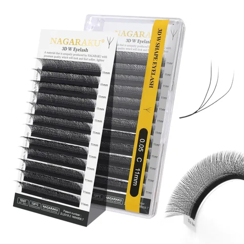 Miniatura 361 de NAGARAKU Extensiones de pestañas Double Tips 4D W, suministros con puntas dobles, gruesas con rizado D de 0.07 mm, bandeja mixta 8-15 mm, 0.07-D