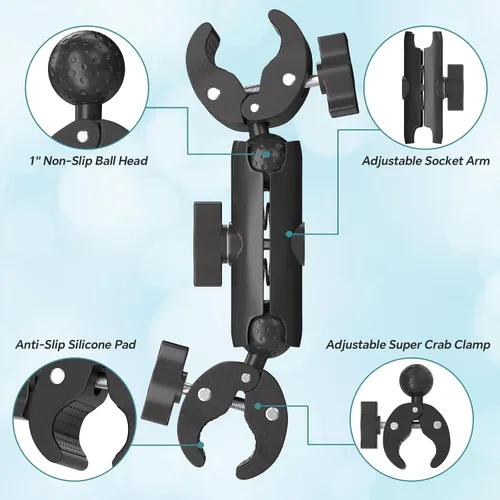 Miniatura 3 de Soporte de Abrazadera de Montaje Súper Doble para Paraguas Soporte de Abrazadera de Poste de Cámara para Paraguas, Brazo de Rótula de Socket Mágico