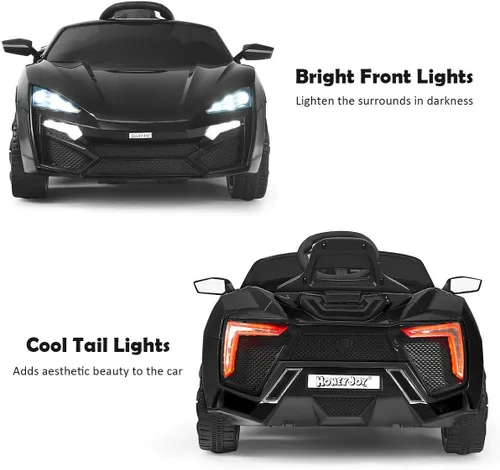 Miniatura 7 de HONEY JOY - Automóvil de paseo con batería de 12 V, vehículo eléctrico con control remoto, 3 velocidades, luces LED, bocina, música, MP3, USB, Negro