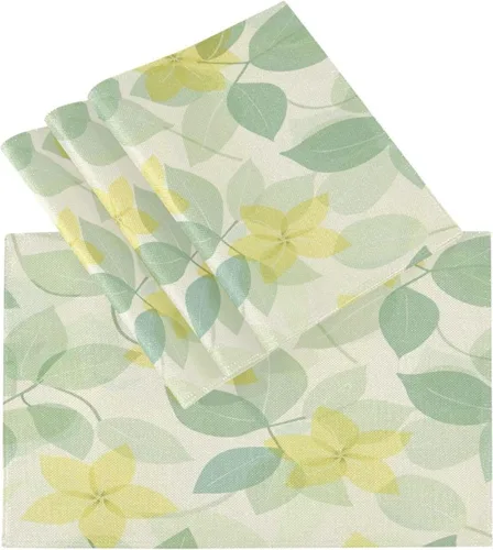 Miniatura 3 de Manteles individuales limpiables personalizados con flores suaves y frescas, color amarillo limón, verde claro, para mesa de comedor, rústico
