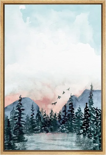 Miniatura 23 de SIGNWIN Lienzo Enmarcado Impresión de Arte de Pared Collage de Hojas de Bosque Verde Pastel Naturaleza Vida Silvestre Ilustraciones Arte Moderno