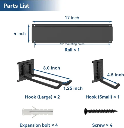 Miniatura 5 de WALMANN Sistema de organización de almacenamiento de garaje, estante de pared para esquí, 2 pares de soportes para esquís, cobertizo de casa