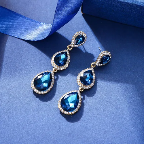 Miniatura 34 de EleQueen Pendientes de cristal austriaco en tono dorado para mujer, forma de pera de 2.5 pulgadas, color esmeralda