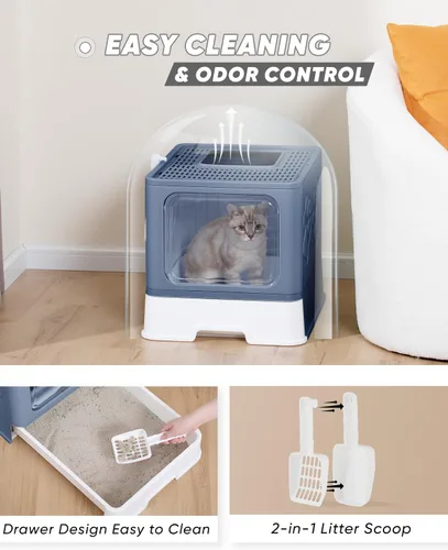 Miniatura 3 de Caja de arena para gatos cerrada, caja grande de arena para gatos grandes, cajas de arena para gatos cubiertas con tapa, caja de arena para gatos