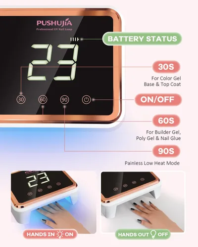 Miniatura 3 de Lámpara de uñas LED UV recargable profesional, secadora de uñas UV inalámbrica para esmalte de gel con 3 ajustes de temporizador (30/60/90s), sensor