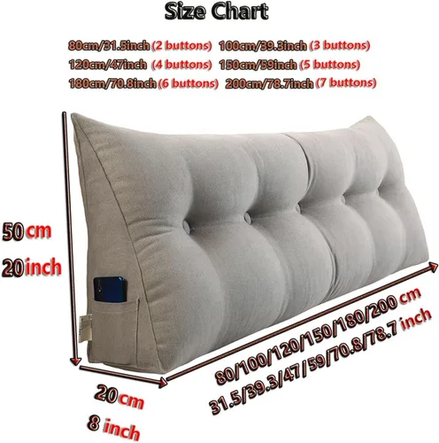 Miniatura 7 de EORNOW Almohada triangular para cabecero, cojín largo para respaldo de cabecero, cojín grande desmontable, almohada de lectura con funda extraíble