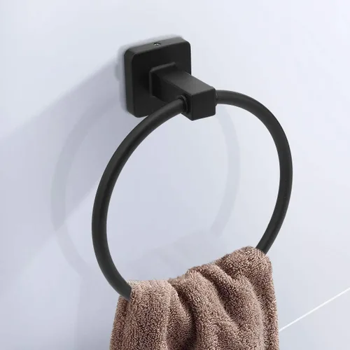 Miniatura 5 de Juego de 4 piezas de accesorios de baño, juego de toallero negro mate de acero inoxidable, incluye barra de toalla de 24 pulgadas, anillo de toalla